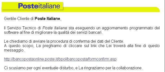 Phishing Email Poste Italiane
